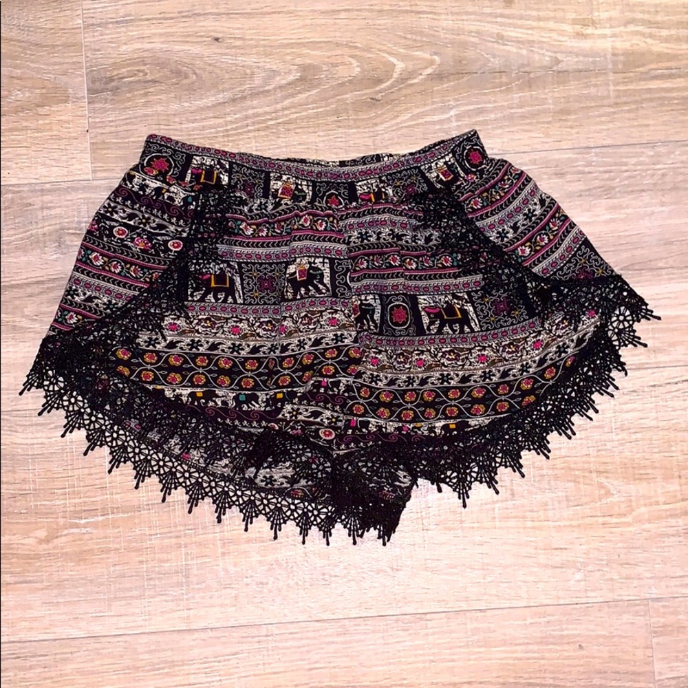 Girl Revolution elephant boho lace trim shorts